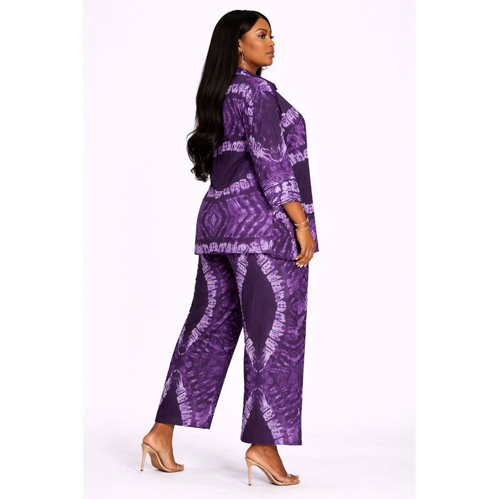 Womens Purple Tie Dye Two Piece Lounge Set